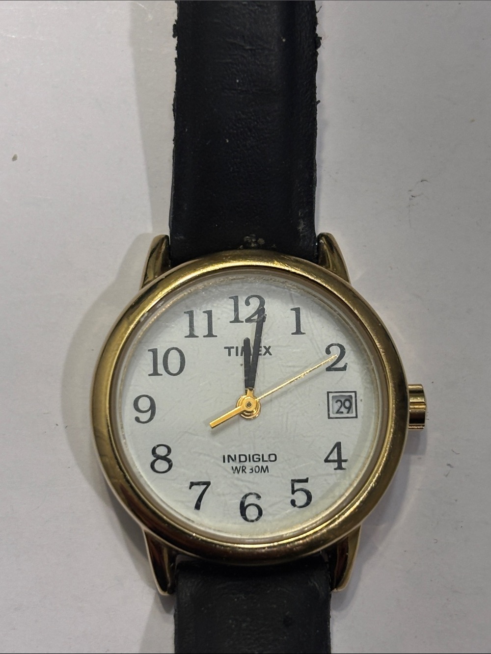 Timex Gold-Tone Analog Watch with White Dial and Black Strap
